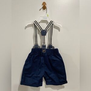 Navy Blue Baby Suspender Shorts/ 1 - 3 Months